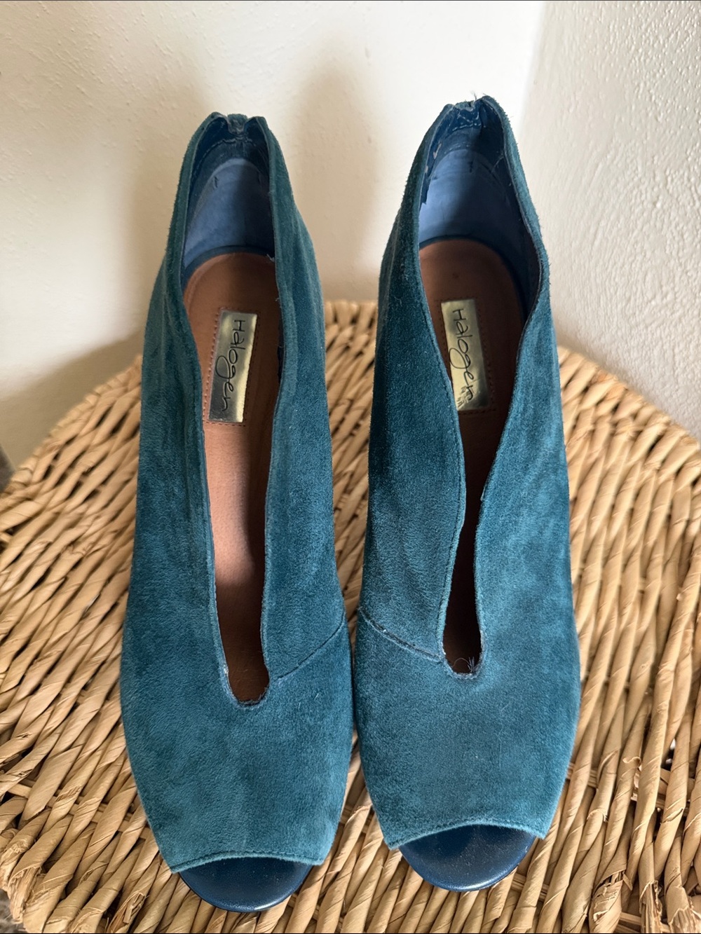 Halogen Teal Suede Peep-Toe Booties
